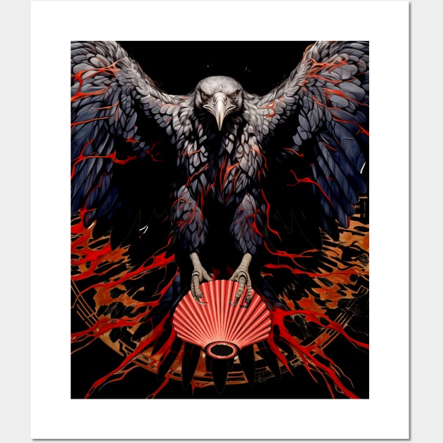 National Native American Heritage Month: The Raven in the Tlingit Indian Creation Story on a Dark Background Wall Art by Puff Sumo